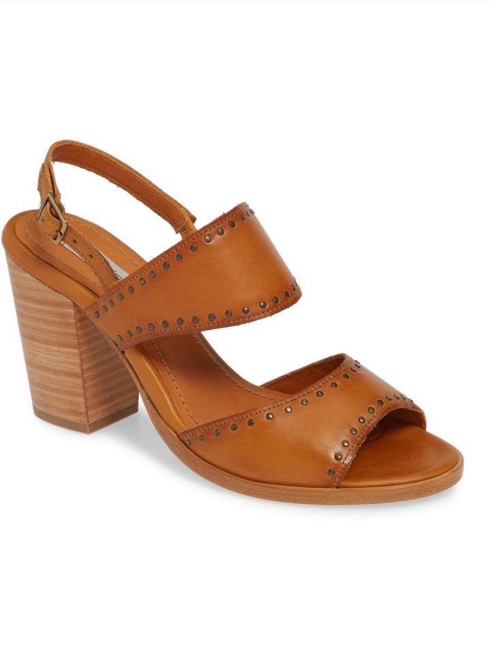 RareAriat Two24 Rare Cognac Leather Studded Block Heel Sandals Original Dust Bag